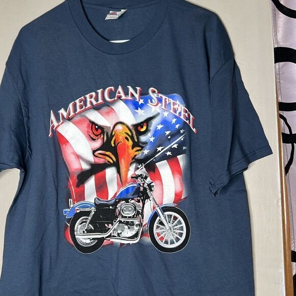 Mens Biker Shirt American Steel Motorcycle Pigment Dyed Tee T-Shirt - Picture 2 of 6